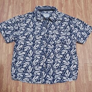 Free Planet Cotton Dino Dinosaur Bones Blue Patterned Button Down Shirt Kids 7